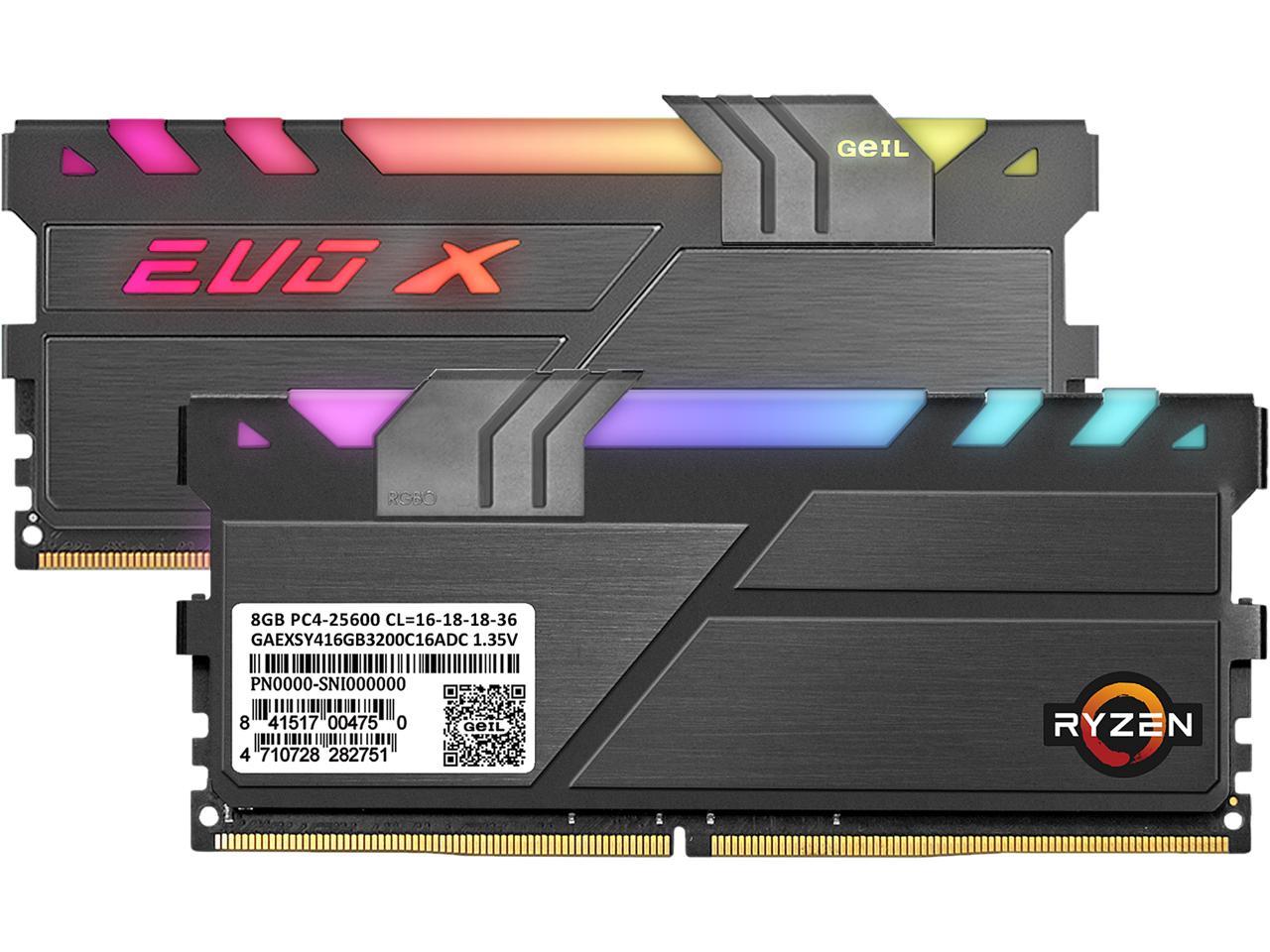 GeIL EVO X II AMD Edition 16GB (2 x 8GB) 288-Pin DDR4 SDRAM DDR4 3200 (PC4 25600) Intel XMP 2.0 Desktop Memory Model GAEXSY416GB3200C16ADC