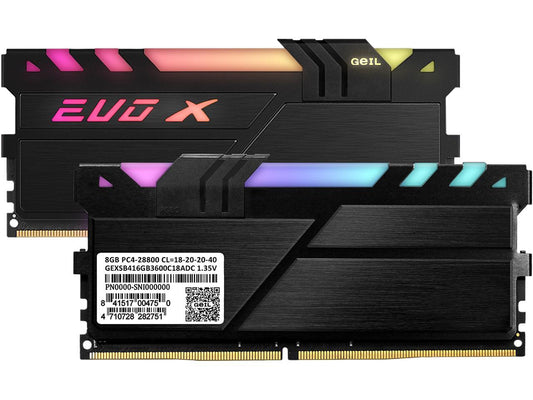 GeIL EVO X II 16GB (2 x 8GB) 288-Pin DDR4 SDRAM DDR4 3600 (PC4 28800) Intel XMP 2.0 Desktop Memory Model GEXSB416GB3600C18ADC
