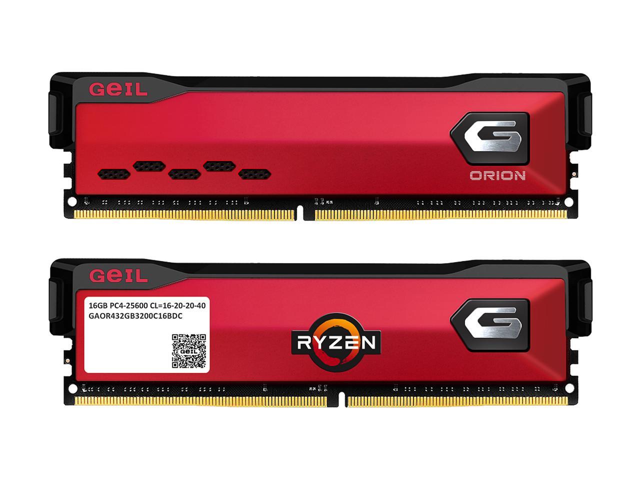 GeIL ORION AMD Edition 32GB (2 x 16GB) 288-Pin DDR4 SDRAM DDR4 3200 (PC4 25600) Intel XMP 2.0 Desktop Memory Model GAOR432GB3200C16BDC