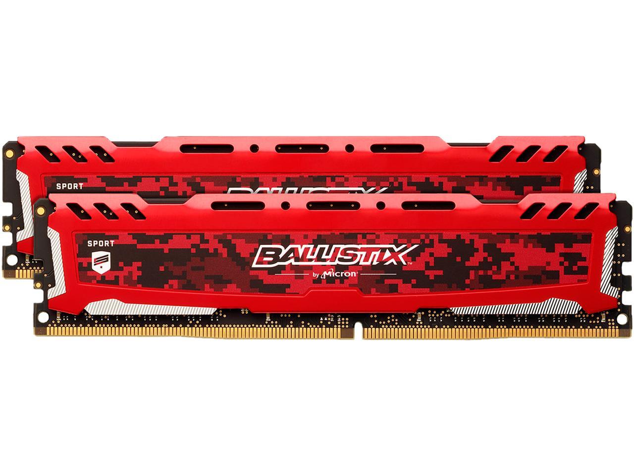 Ballistix Sport LT 32GB Kit (16GBx2) DDR4 2666 MT/s (PC4-21300) DR x8 DIMM 288-Pin - BLS2K16G4D26BFSE (Red)