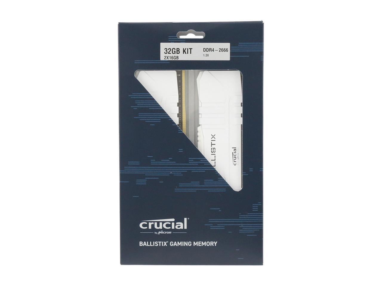 Crucial Ballistix 32GB (2 x 16GB) 288-Pin DDR4 SDRAM DDR4 2666 (PC4 21300) Desktop Memory Model BL2K16G26C16U4W