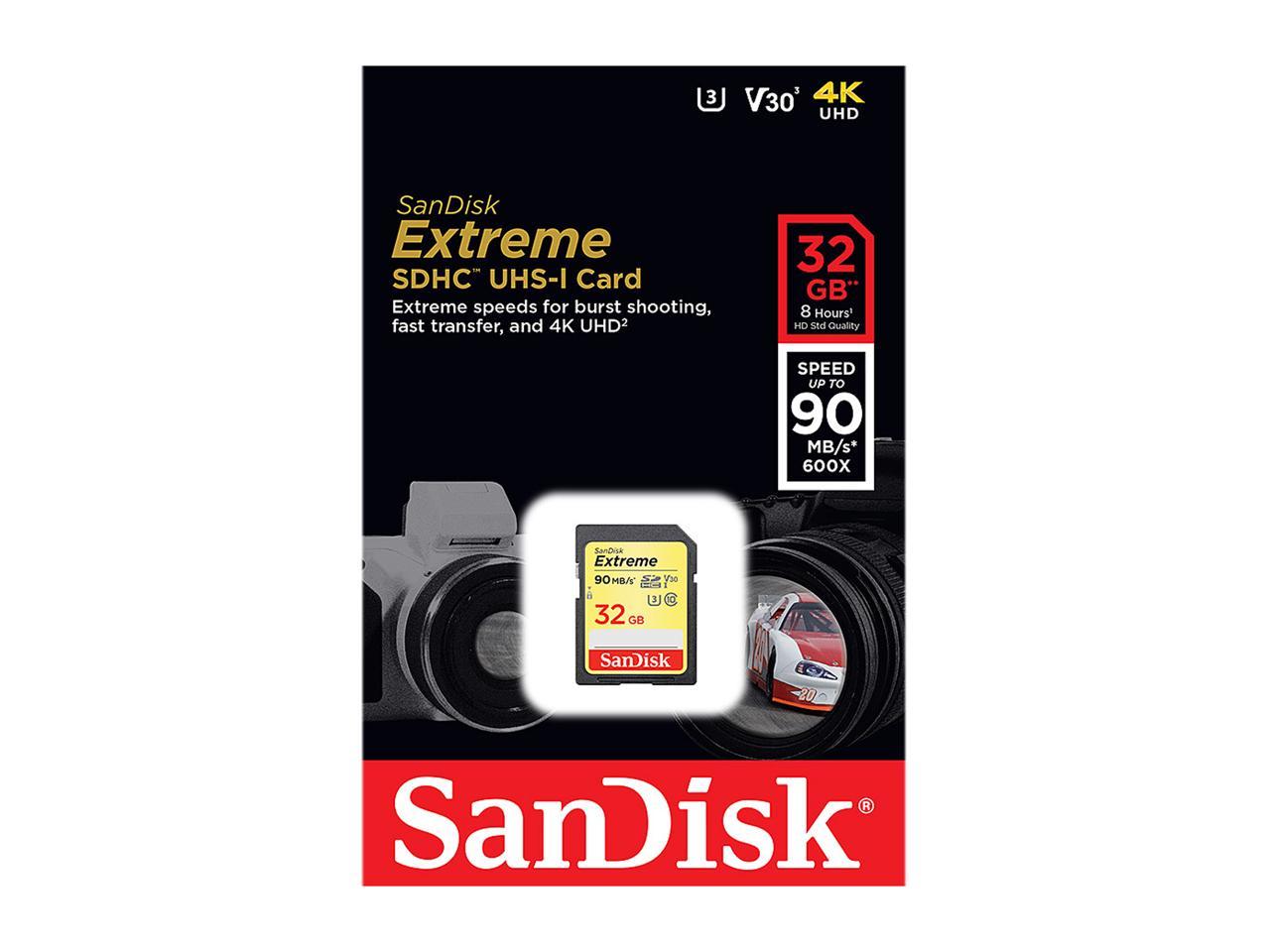 SanDisk 32GB Extreme SDHC UHS-I/U3 Class 10 Memory Card, Speed Up to 90MB/s (SDSDXVE-032G-GNCIN)