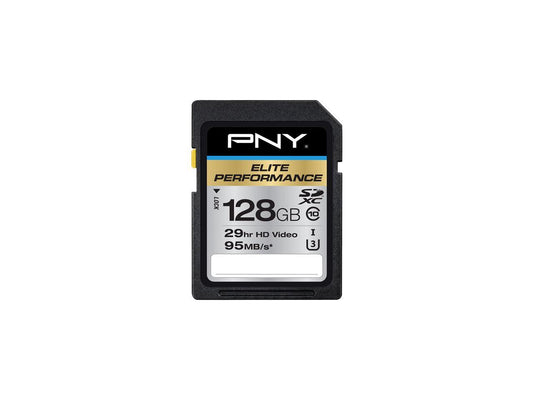 PNY 128GB Elite Performance SDXC UHS-I/U3 Class 10 Memory Card, Speed Up to 95MB/s (P-SDX128U395-GE)