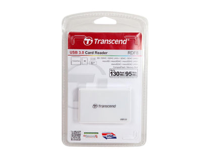 Transcend TS-RDF8K USB 3.0 Support SDHC/SDXC/UDMA6/UDMA7 CF and MSXC, with CF, SD, and Micro Slot Flash Card Reader - White