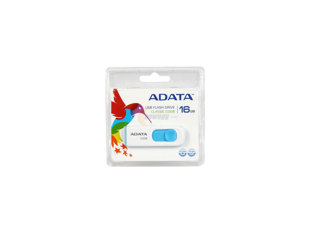 ADATA Classic Series 16GB Retractable USB 2.0 Flash Drive (White + Blue) Model AC008-16G-RWE