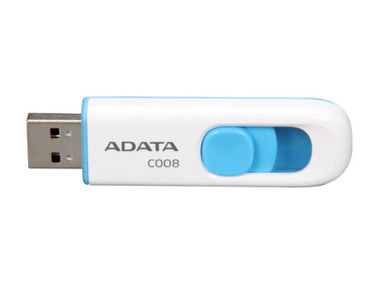 ADATA Classic Series C008 Retractable 64GB USB 2.0 Flash Drive (White and Blue) Model AC008-64G-RWE