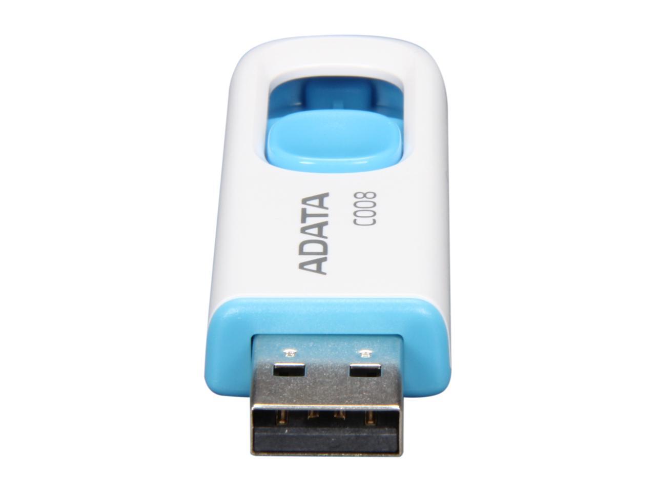 ADATA Classic Series C008 Retractable 64GB USB 2.0 Flash Drive (White and Blue) Model AC008-64G-RWE