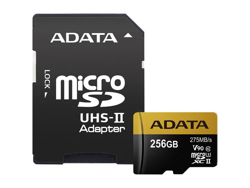Adata 256GB Premier ONE microSDXC UHS-II / U3 Class 10 Memory Card with SD Adapter, Speed Up to 275MB/s (AUSDX256GUII3CL10-CA1)