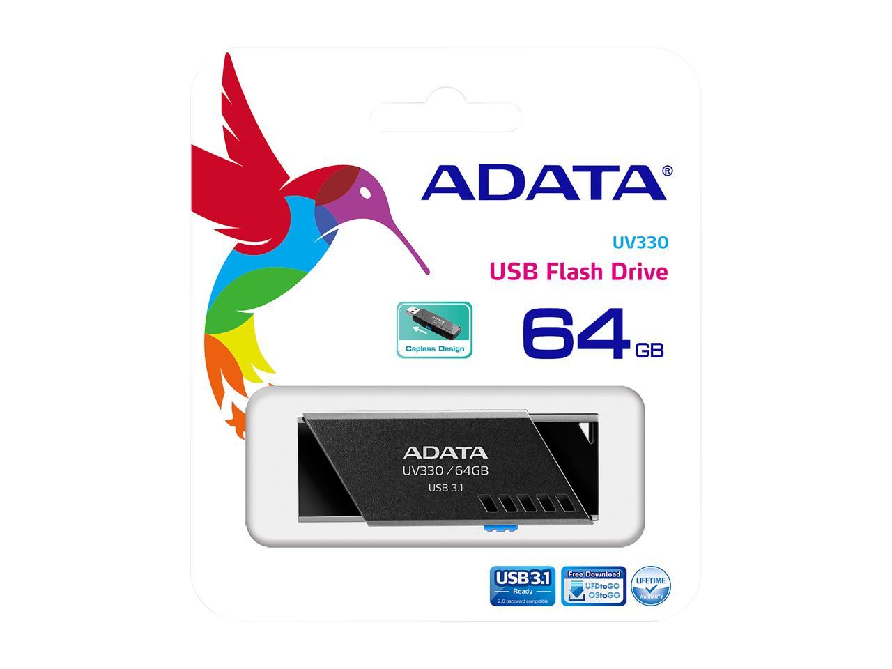 ADATA 64GB UV330 USB 3.1 Flash Drive (AUV330-64G-RBK)