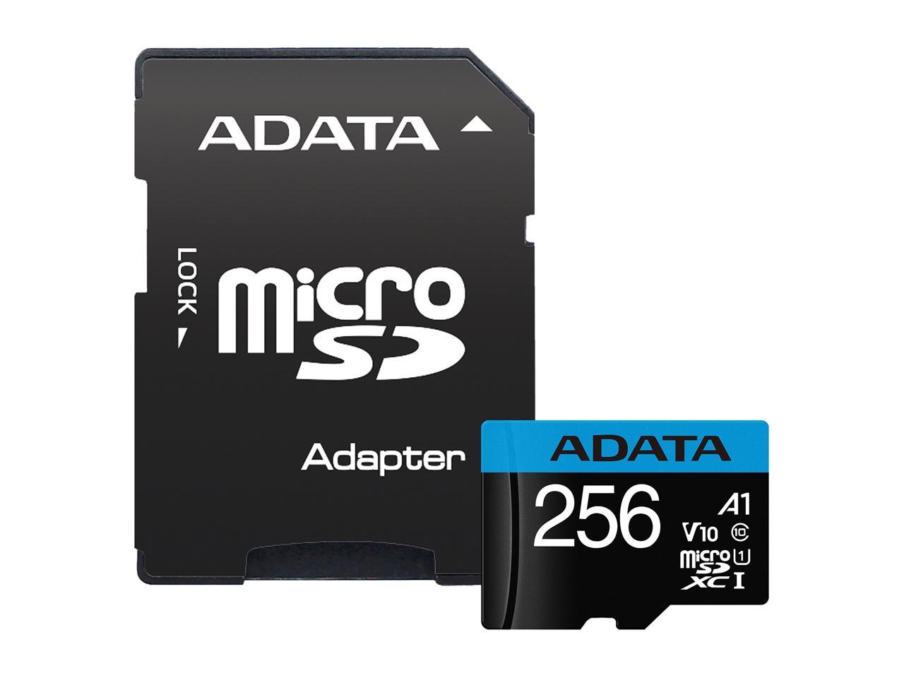 ADATA 256GB Premier microSDXC UHS-I / Class 10 V10 A1 Memory Card with SD Adapter, Speed Up to 100MB/s (AUSDX256GUICL10A1-RA1)