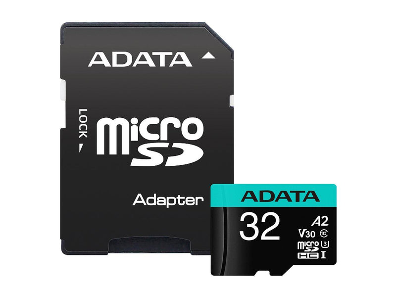 ADATA 32GB Premier Pro microSDHC UHS-I U3 / Class 10 V30 A2 Memory Card with SD Adapter, Speed Up to 100MB/s (AUSDH32GUI3V30SA2-RA1)