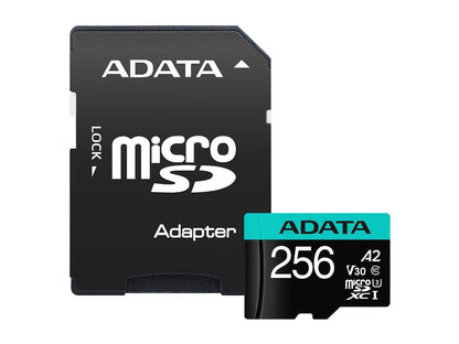 ADATA 256GB Premier Pro microSDXC UHS-I U3 / Class 10 V30 A2 Memory Card with SD Adapter, Speed Up to 100MB/s (AUSDX256GUI3V30SA2-RA1)