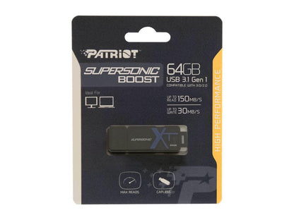 Patriot 64GB Supersonic Boost XT USB 3.0 Flash Drive, Speed Up to 150MB/s Durable Rubber Housing (PEF64GSBUSB)
