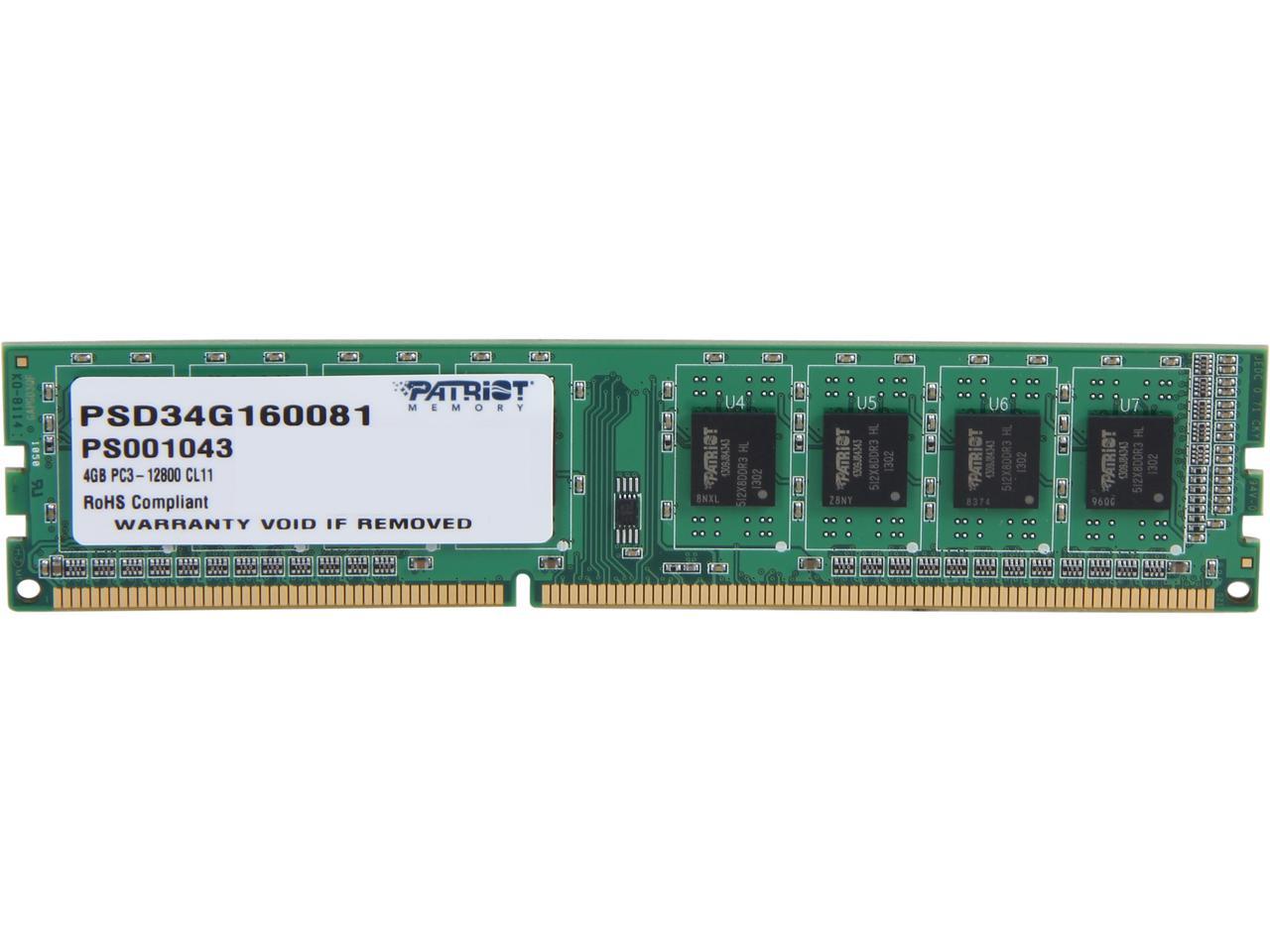 Patriot Signature Line 4GB 240-Pin DDR3 SDRAM DDR3 1600 (PC3 12800) Desktop Memory Model PSD34G160081