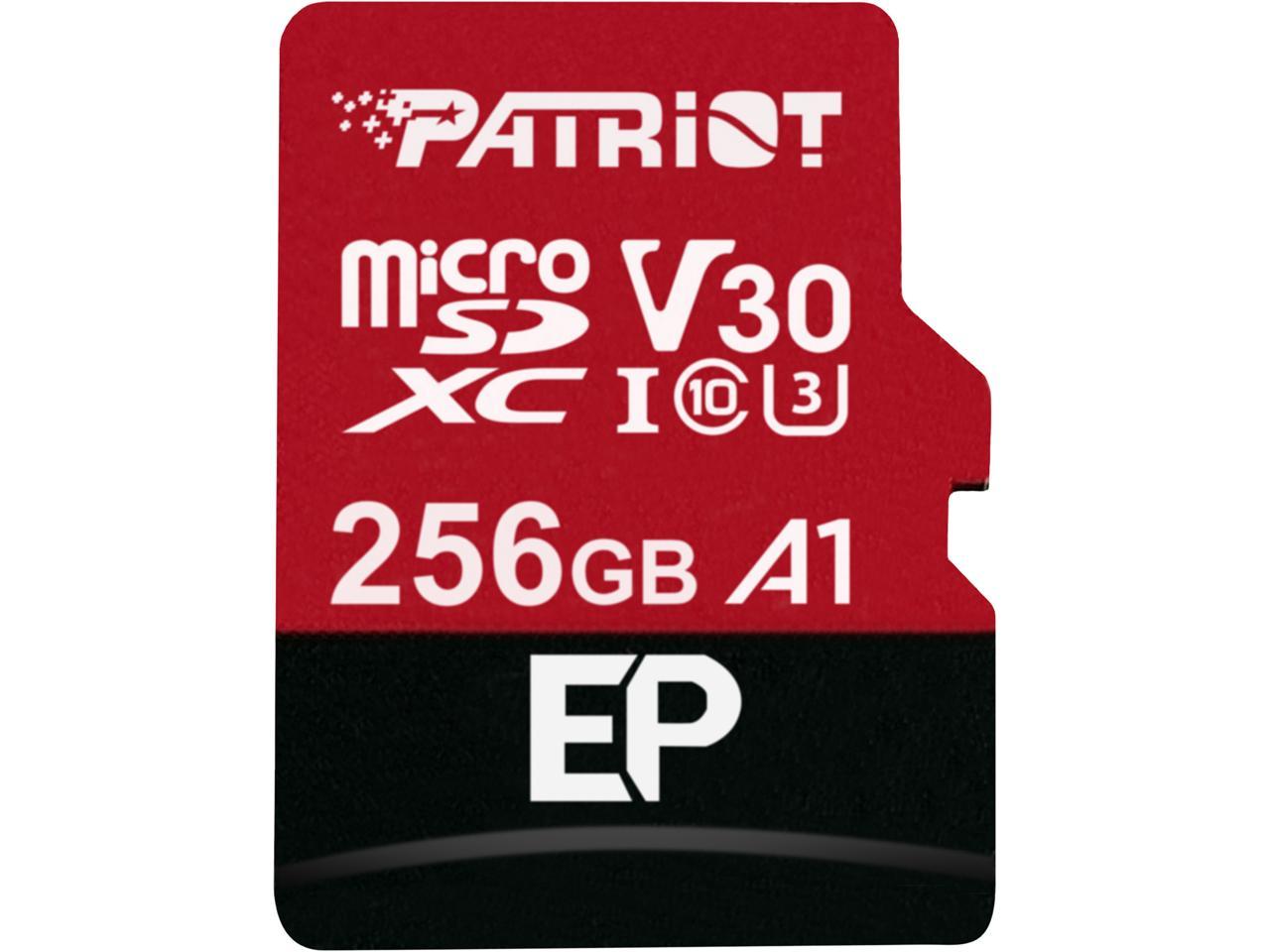 Patriot 256GB EP Series MicroSDXC U3, A1, V30. 4K Memory Card with Adapter, Reads 90MB/s, Writes 80MB/s