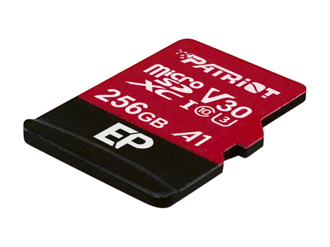 Patriot 256GB EP Series MicroSDXC U3, A1, V30. 4K Memory Card with Adapter, Reads 90MB/s, Writes 80MB/s