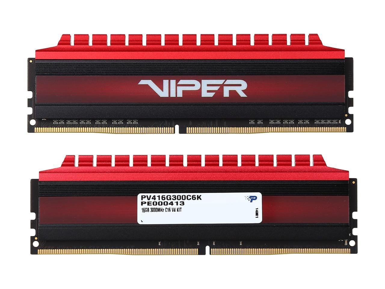 Patriot Viper 4 16GB (2 x 8GB) 288-Pin DDR4 SDRAM DDR4 3000 (PC4 24000) Intel XMP 2.0 Extreme Performance Memory, Black Sides / Red Top Model PV416G300C6K