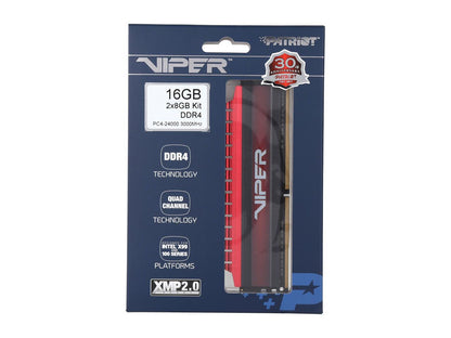 Patriot Viper 4 16GB (2 x 8GB) 288-Pin DDR4 SDRAM DDR4 3000 (PC4 24000) Intel XMP 2.0 Extreme Performance Memory, Black Sides / Red Top Model PV416G300C6K