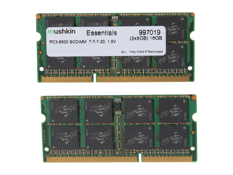 Mushkin Enhanced Essentials 16GB (2 x 8GB) 204-Pin DDR3 SO-DIMM DDR3 1066 (PC3 8500) Laptop Memory Model 997019