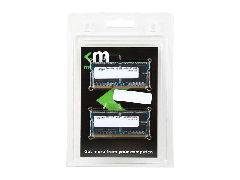 Mushkin Enhanced Essentials 32GB (2 x 16GB) 204-Pin DDR3 SO-DIMM DDR3L 1600 (PC3L 12800) Laptop Memory Model MES3S160BM16G28X2