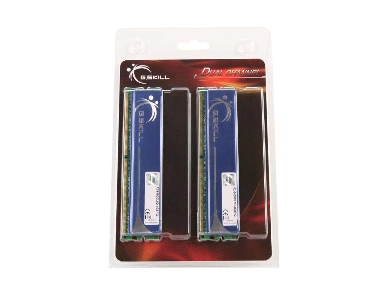 G.SKILL 4GB (2 x 2GB) 240-Pin DDR2 SDRAM DDR2 800 (PC2 6400) Dual Channel Kit Desktop Memory Model F2-6400CL5D-4GBPQ