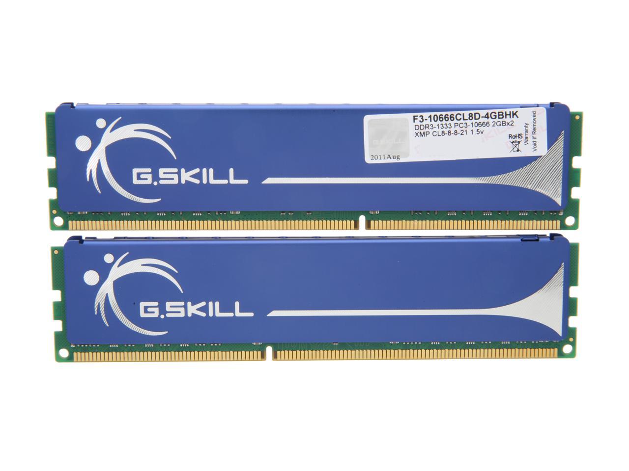 G.SKILL 4GB (2 x 2GB) 240-Pin DDR3 SDRAM DDR3 1333 (PC3 10666) Dual Channel Kit Desktop Memory Model F3-10666CL8D-4GBHK