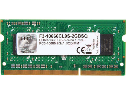 G.SKILL 2GB 204-Pin DDR3 SO-DIMM DDR3 1333 (PC3 10666) Laptop Memory Model F3-10666CL9S-2GBSQ