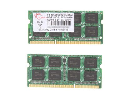 G.SKILL 8GB (2 x 4GB) 204-Pin DDR3 SO-DIMM DDR3 1333 (PC3 10666) Laptop Memory Model F3-10666CL9D-8GBSQ
