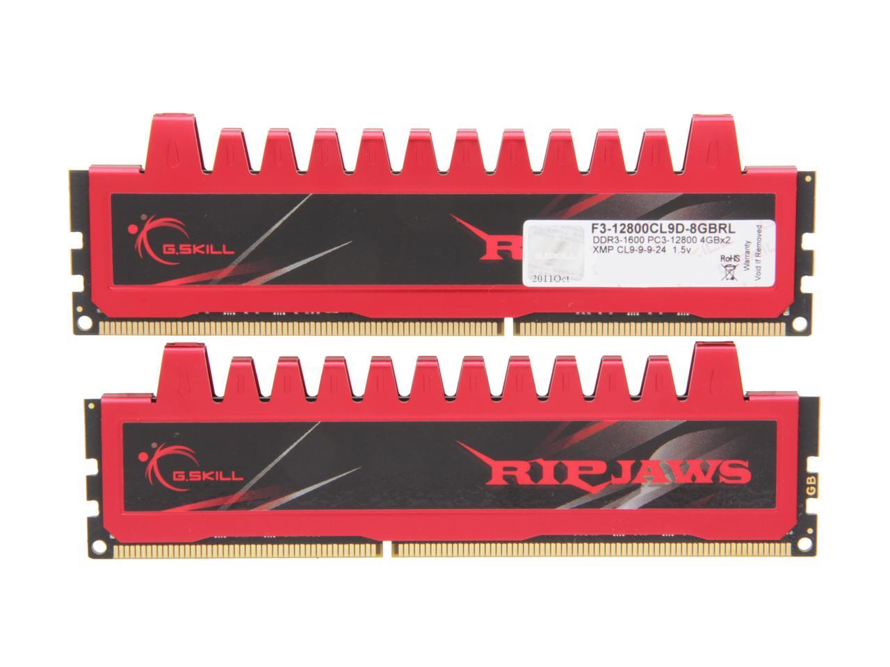 G.SKILL Ripjaws Series 8GB (2 x 4GB) 240-Pin DDR3 SDRAM DDR3 1600 (PC3 12800) Desktop Memory Model F3-12800CL9D-8GBRL