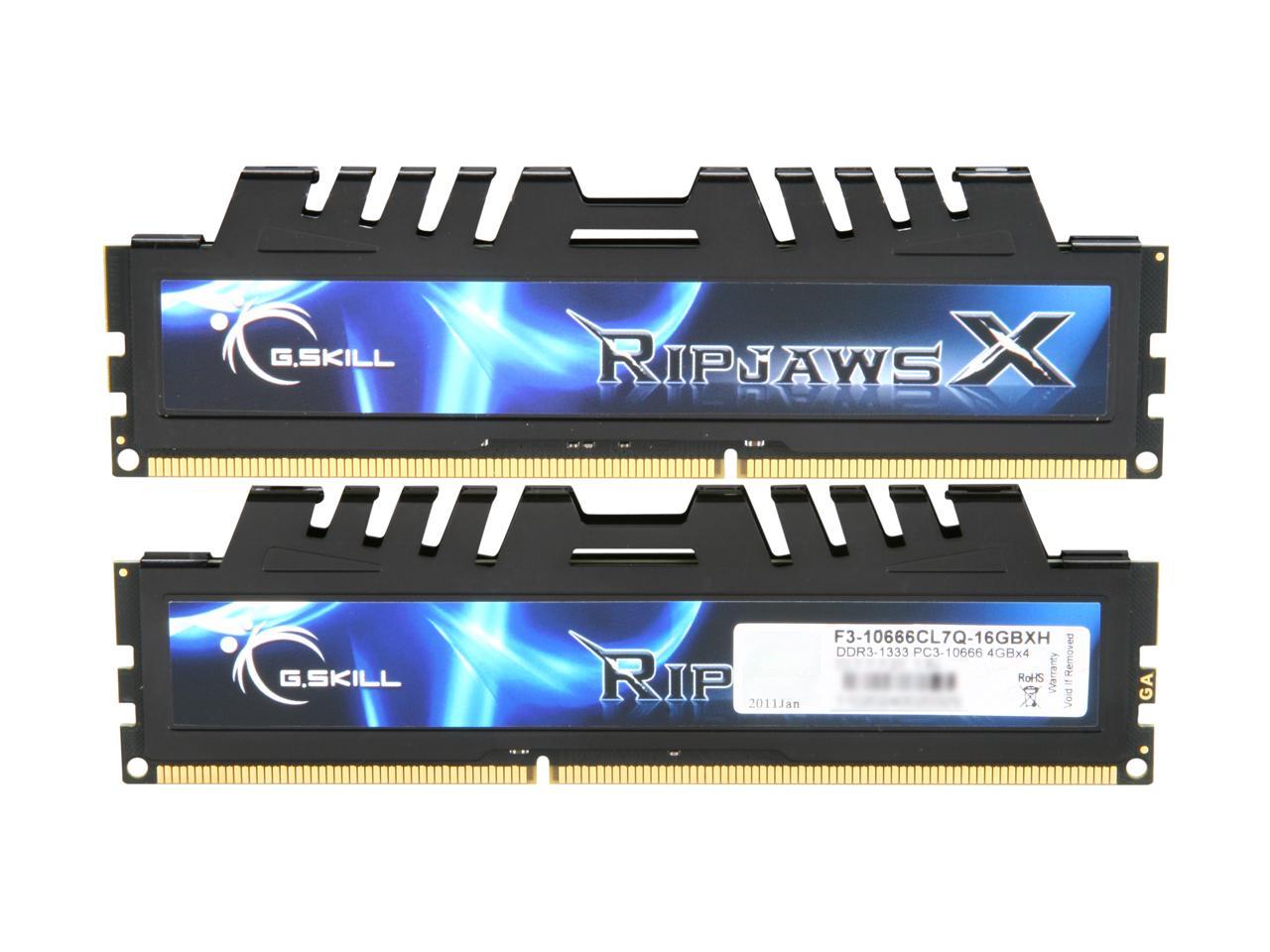 G.SKILL Ripjaws X Series 16GB (4 x 4GB) 240-Pin DDR3 SDRAM DDR3 1333 (PC3 10666) Desktop Memory Model F3-10666CL7Q-16GBXH