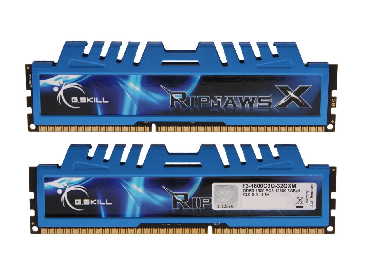 G.SKILL Ripjaws X Series 32GB (4 x 8GB) 240-Pin DDR3 SDRAM DDR3 1600 (PC3 12800) Desktop Memory Model F3-1600C9Q-32GXM