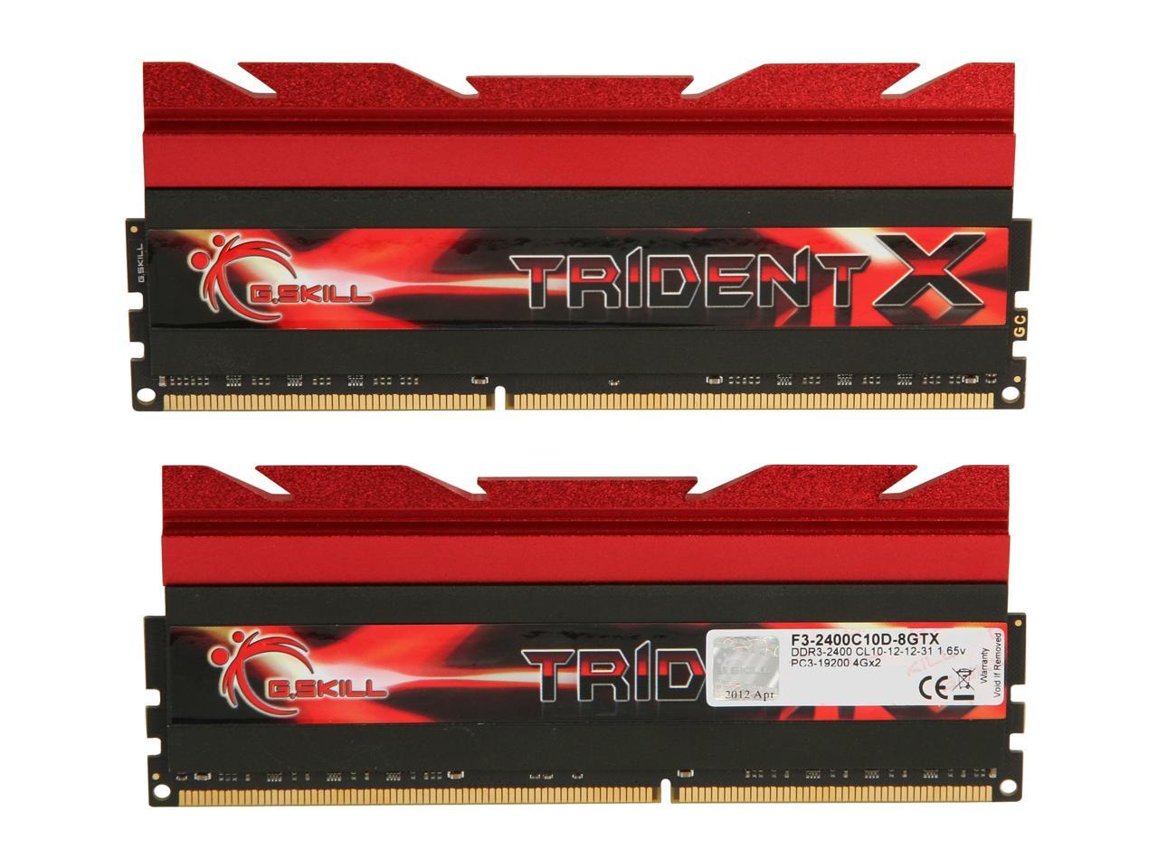 G.SKILL TridentX Series 8GB (2 x 4GB) 240-Pin DDR3 SDRAM DDR3 2400 (PC3 19200) Desktop Memory Model F3-2400C10D-8GTX