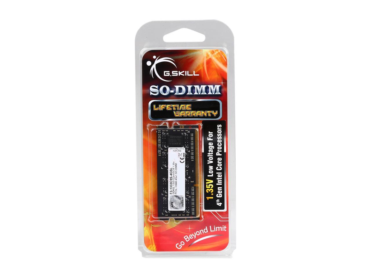G.SKILL 4GB 204-Pin DDR3 SO-DIMM DDR3L 1333 (PC3L 10666) Laptop Memory Model F3-1333C9S-4GSL