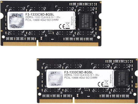 G.SKILL 8GB (2 x 4GB) 204-Pin DDR3 SO-DIMM DDR3L 1333 (PC3L 10666) Laptop Memory Model F3-1333C9D-8GSL