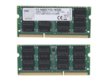 G.SKILL 16GB (2 x 8GB) 204-Pin DDR3 SO-DIMM DDR3L 1600 (PC3L 12800) Laptop Memory Model F3-1600C11D-16GSL