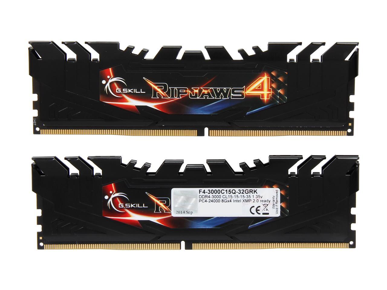 G.SKILL Ripjaws 4 Series 32GB (4 x 8GB) 288-Pin DDR4 SDRAM DDR4 3000 (PC4 24000) Desktop Memory Model F4-3000C15Q-32GRK