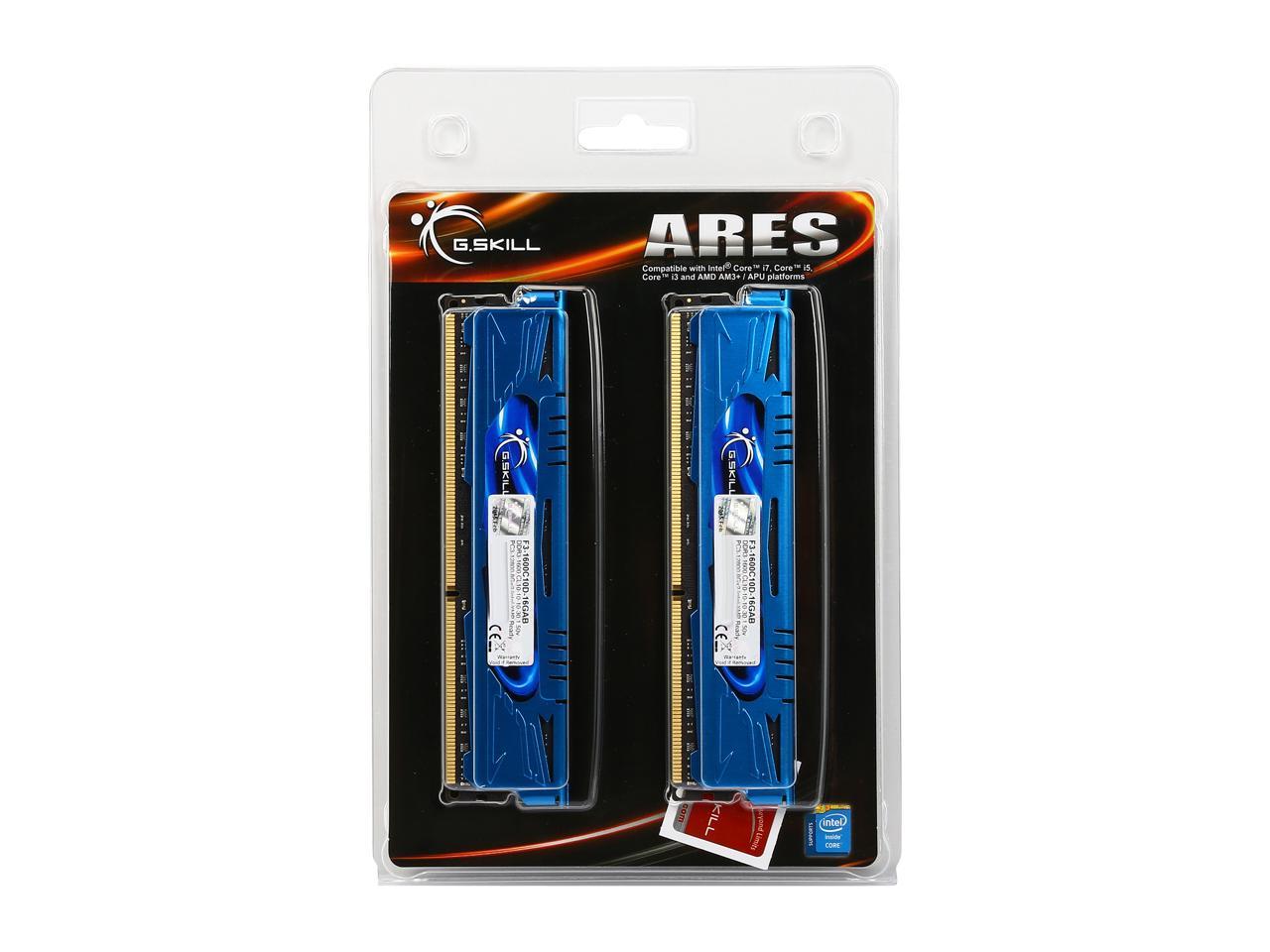 G.SKILL Ares Series 16GB (2 x 8GB) 240-Pin DDR3 SDRAM DDR3 1600 (PC3 12800) Intel Z87/ Z77/ Z68/ P67 Memory Model F3-1600C10D-16GAB