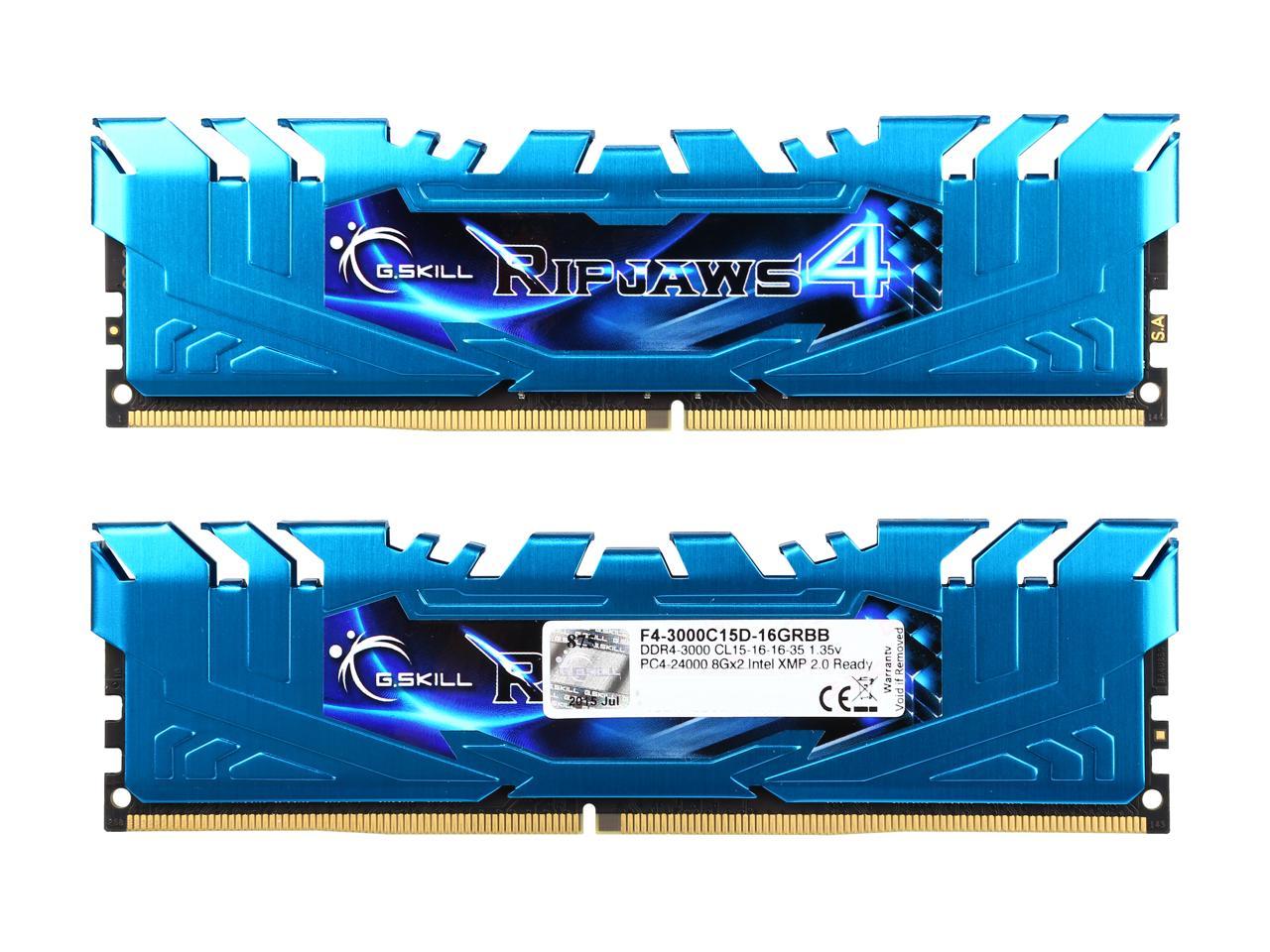 G.SKILL Ripjaws 4 Series 16GB (2 x 8GB) 288-Pin DDR4 SDRAM DDR4 3000 (PC4 24000) Intel X99 Platform Extreme Performance Memory Model F4-3000C15D-16GRBB