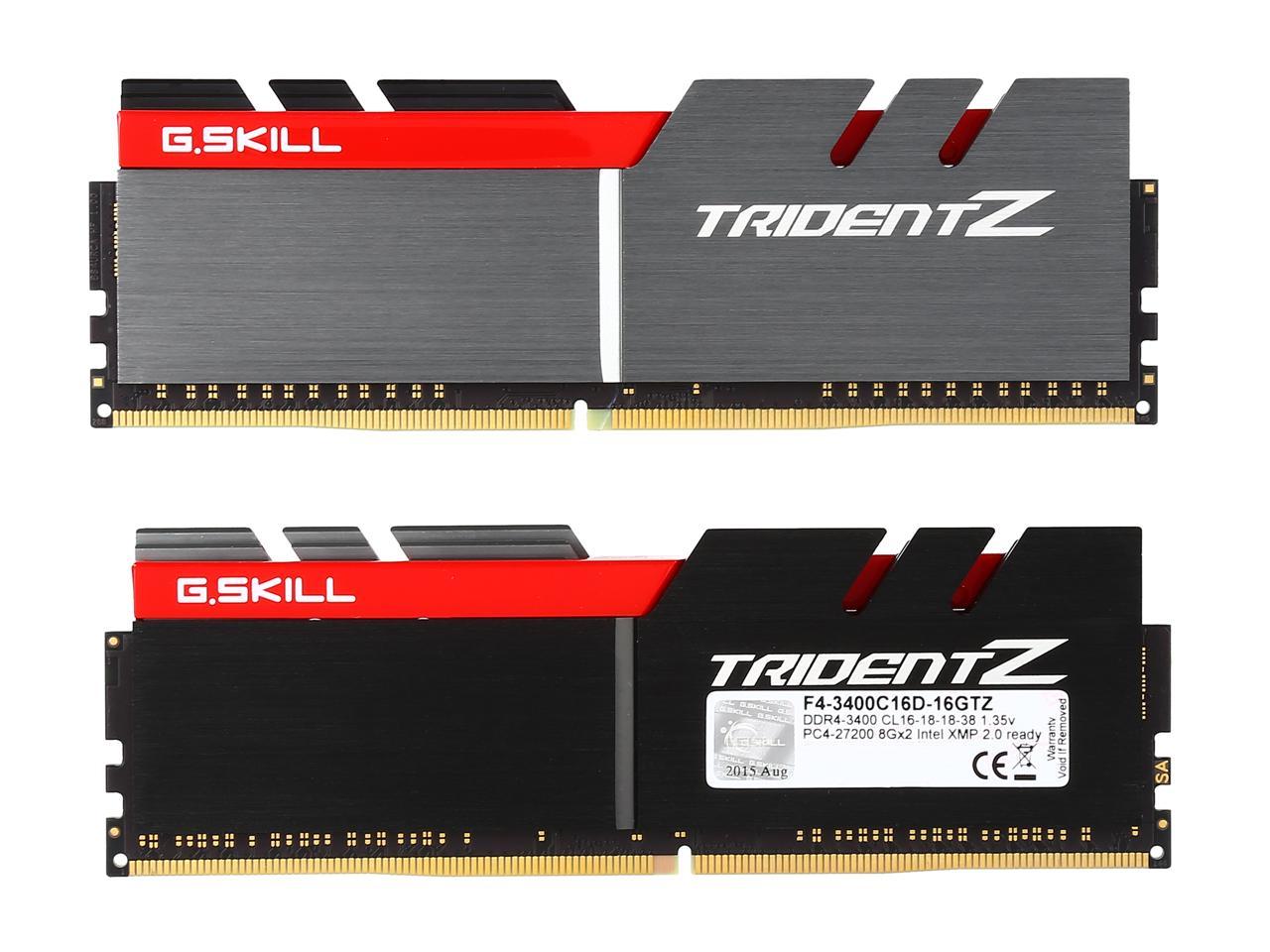 G.SKILL TridentZ Series 16GB (2 x 8GB) 288-Pin DDR4 SDRAM DDR4 3400 (PC4 27200) Intel Z370 Platform Desktop Memory Model F4-3400C16D-16GTZ