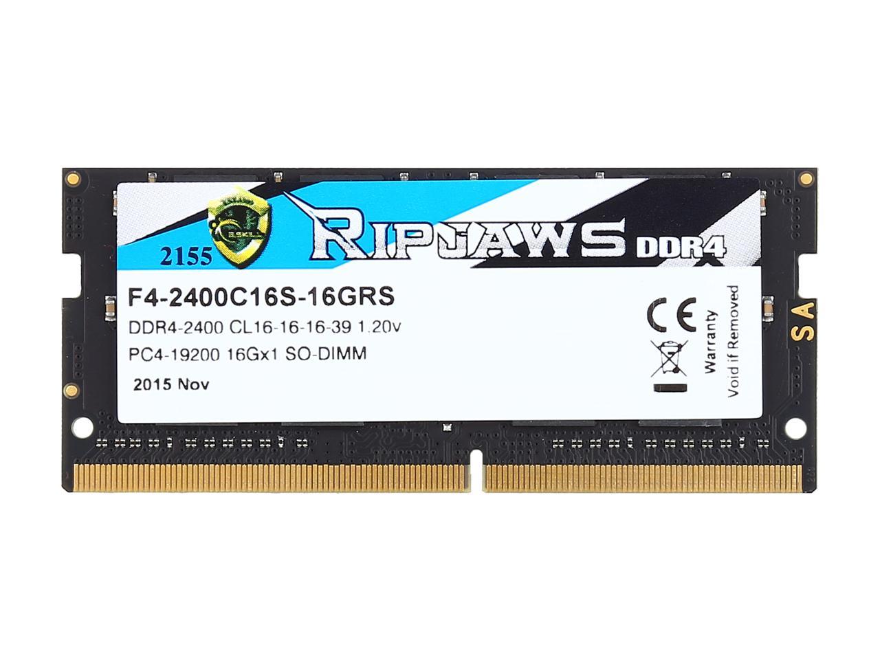 G.SKILL Ripjaws Series 16GB 260-Pin DDR4 SO-DIMM DDR4 2400 (PC4 19200) Laptop Memory Model F4-2400C16S-16GRS
