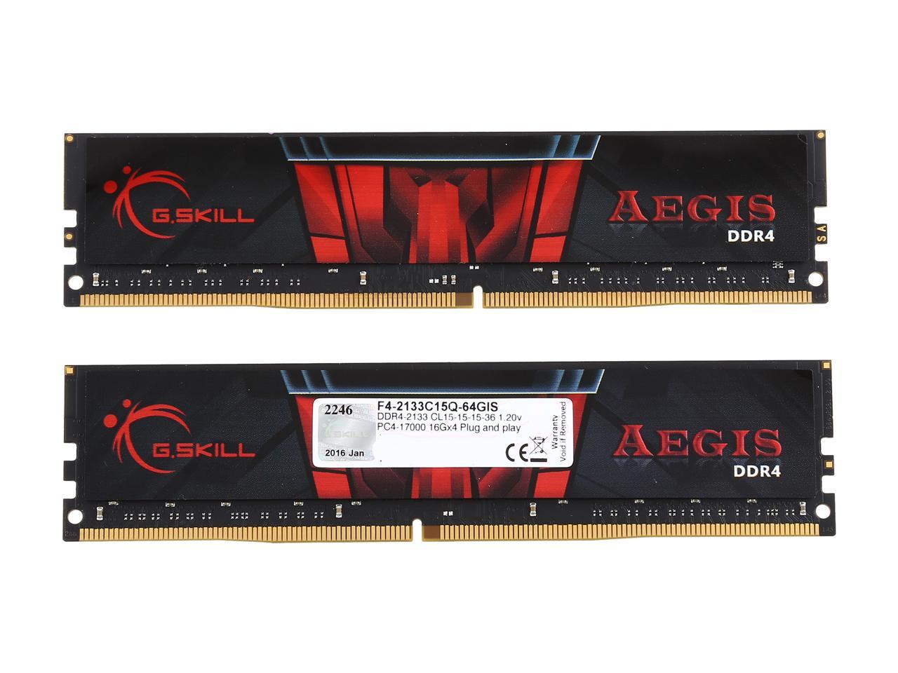 G.SKILL Aegis 64GB (4 x 16GB) 288-Pin DDR4 SDRAM DDR4 2133 (PC4 17000) Intel Z170 Platform / Intel X99 Platform Desktop Memory Model F4-2133C15Q-64GIS