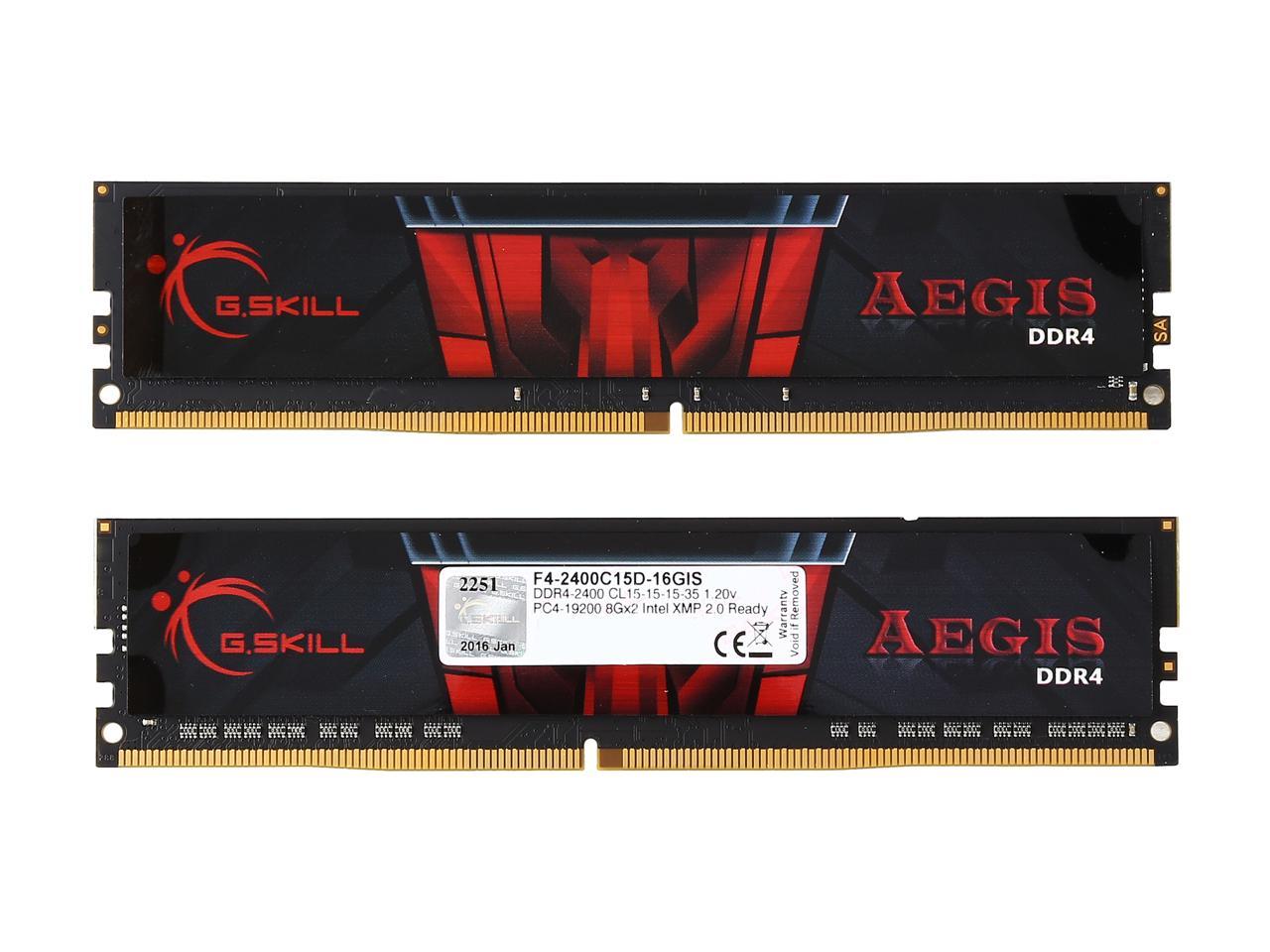 G.SKILL Aegis 16GB (2 x 8GB) 288-Pin DDR4 SDRAM DDR4 2400 (PC4 19200) Desktop Memory Model F4-2400C15D-16GIS