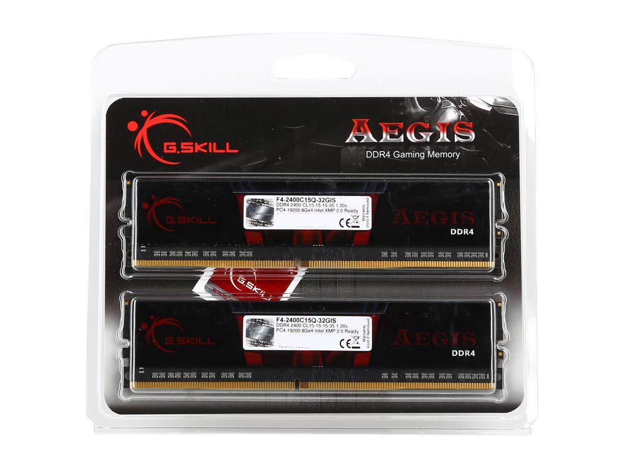 G.SKILL Aegis 32GB (4 x 8GB) 288-Pin DDR4 SDRAM DDR4 2400 (PC4 19200) Intel Z170 Platform / Intel X99 Platform Desktop Memory Model F4-2400C15Q-32GISF4-2400C15Q-32GIS