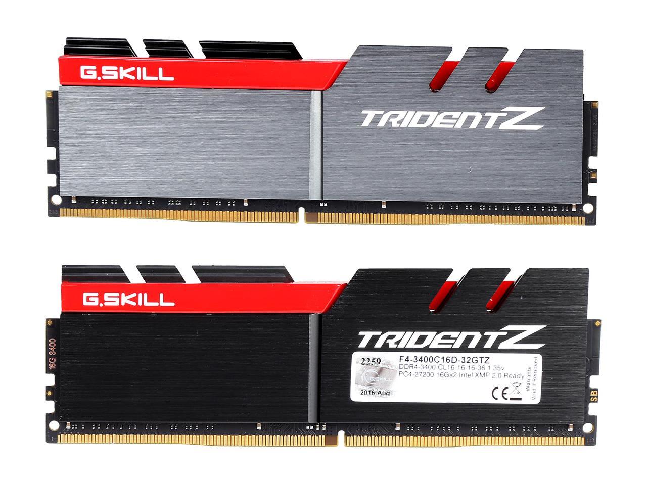 G.SKILL TridentZ Series 32GB (2 x 16GB) 288-Pin DDR4 SDRAM DDR4 3400 (PC4 27200) Intel Z370 Platform Desktop Memory Model F4-3400C16D-32GTZ