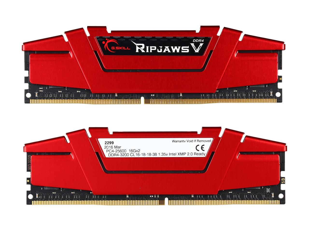 G.SKILL Ripjaws V Series 32GB (2 x 16GB) 288-Pin DDR4 SDRAM DDR4 3200 (PC4 25600) Desktop Memory Model F4-3200C16D-32GVR