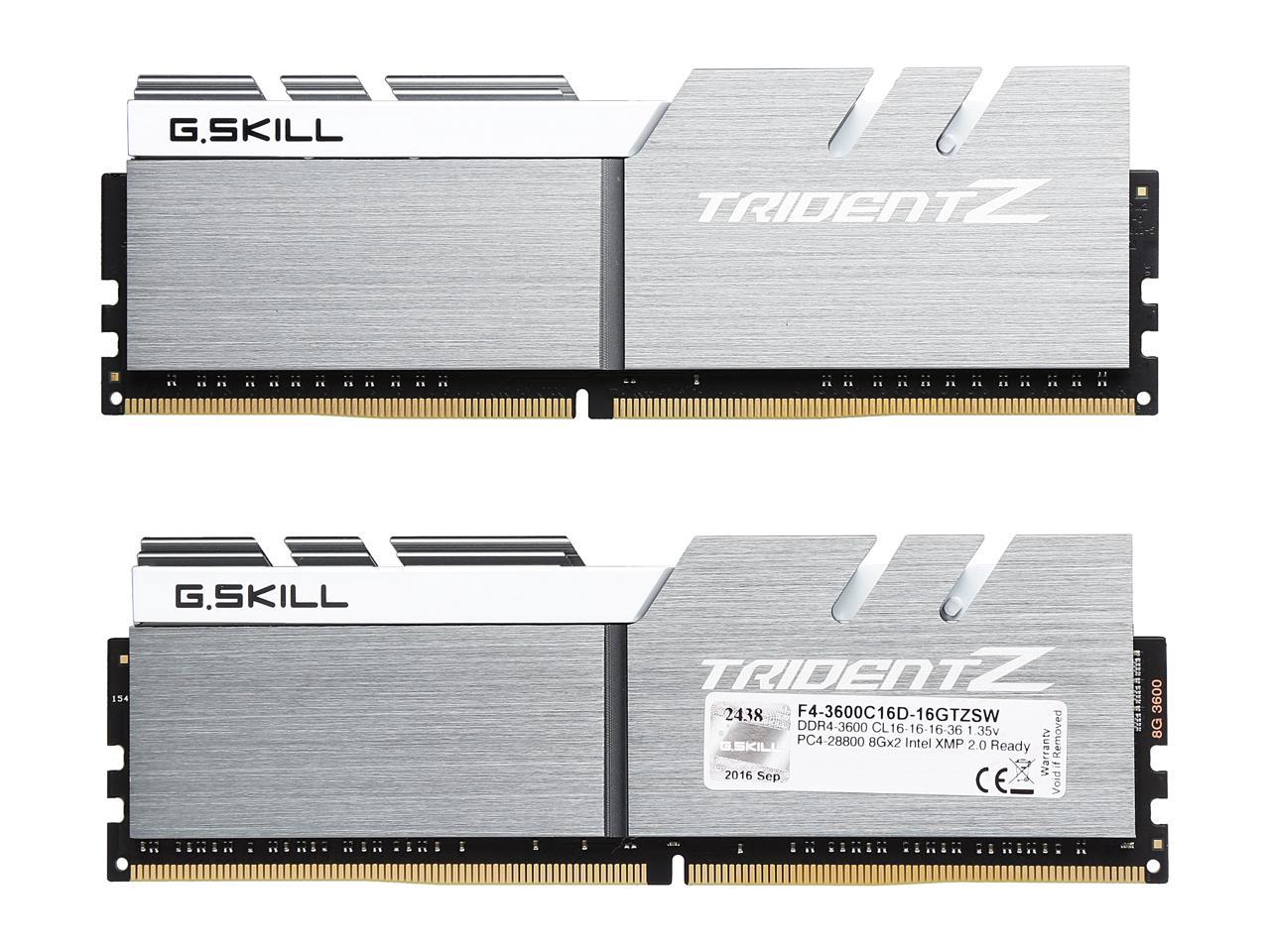 G.SKILL TridentZ Series 16GB (2 x 8GB) 288-Pin DDR4 SDRAM DDR4 3600 (PC4 28800) Intel Z170 / Z270 / Z370 / X299 Desktop Memory Model F4-3600C16D-16GTZSW