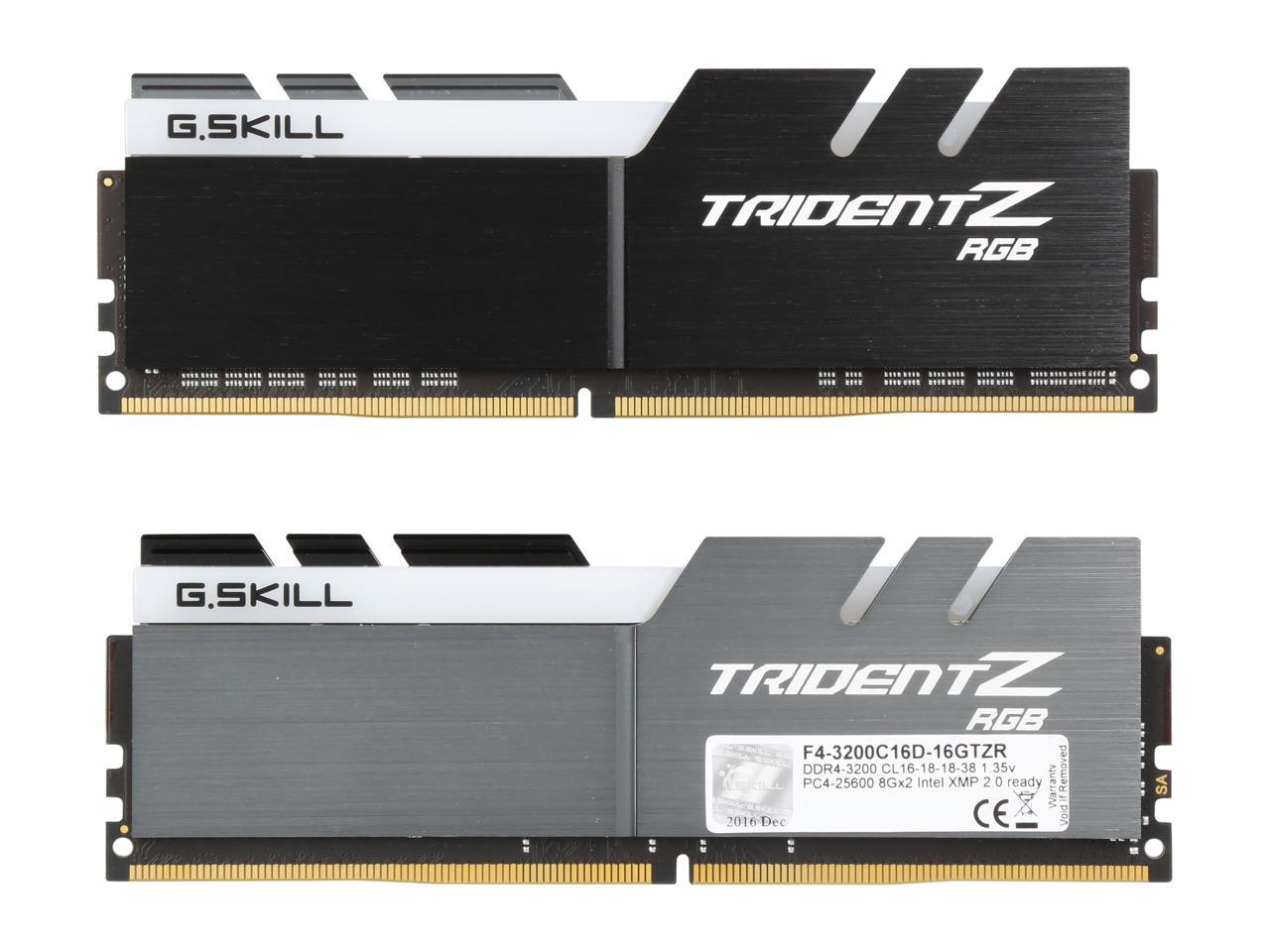 G.SKILL TridentZ RGB Series 16GB (2 x 8GB) 288-Pin DDR4 SDRAM DDR4 3200 (PC4 25600) Intel XMP 2.0 Desktop Memory Model F4-3200C16D-16GTZR