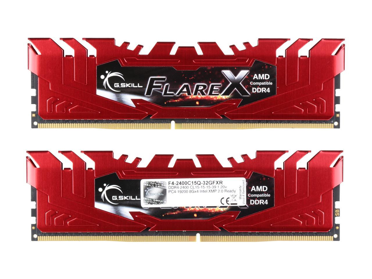 G.SKILL Flare X Series 32GB (4 x 8GB) 288-Pin DDR4 SDRAM DDR4 2400 (PC4 19200) AMD X370 / B350 / A320 Memory (Desktop Memory) Model F4-2400C15Q-32GFXR