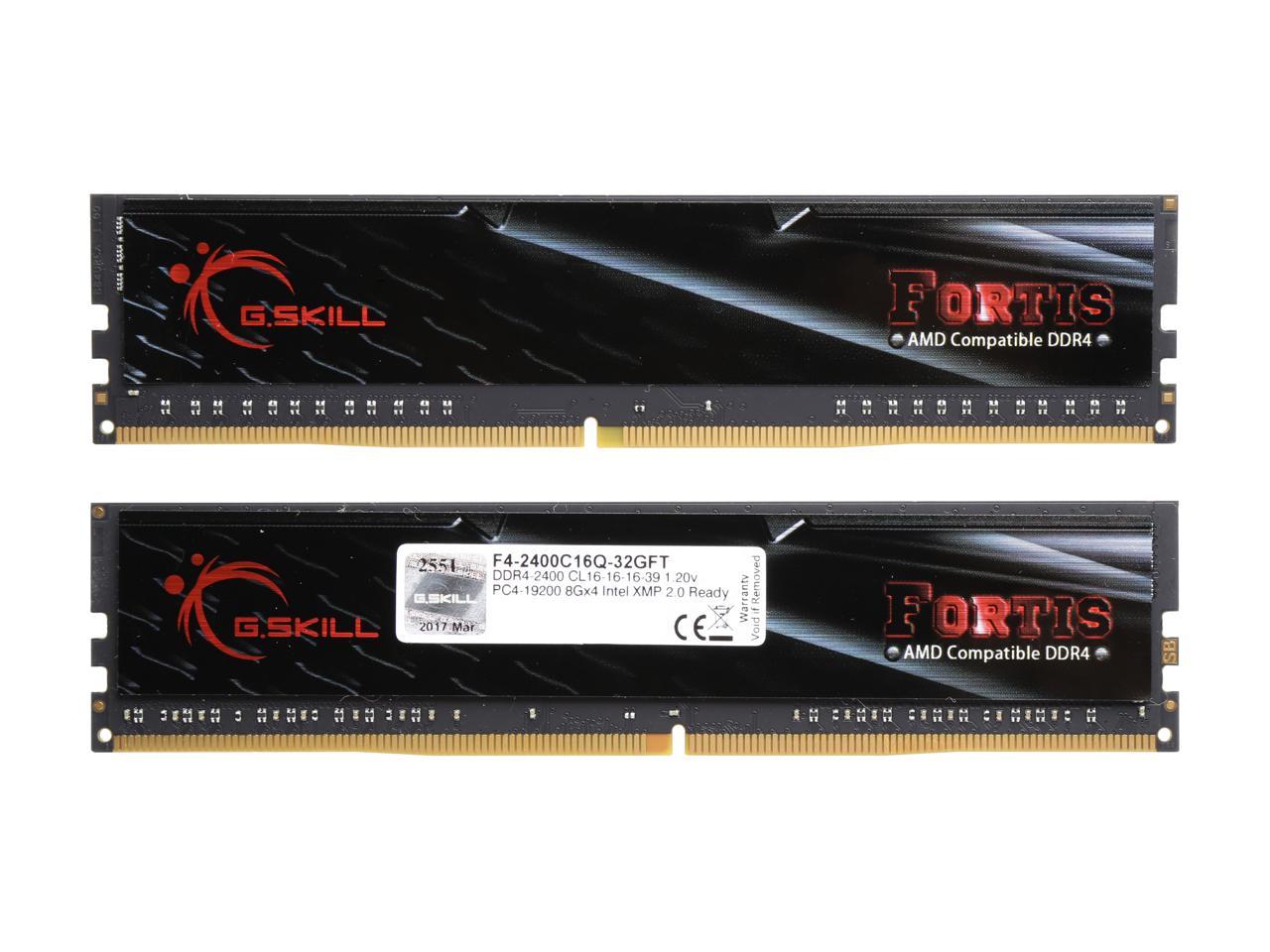 G.SKILL FORTIS Series 32GB (4 x 8GB) 288-Pin DDR4 SDRAM DDR4 2400 (PC4 19200) AMD X370 / B350 / A320 Memory (Desktop Memory) Model F4-2400C16Q-32GFT