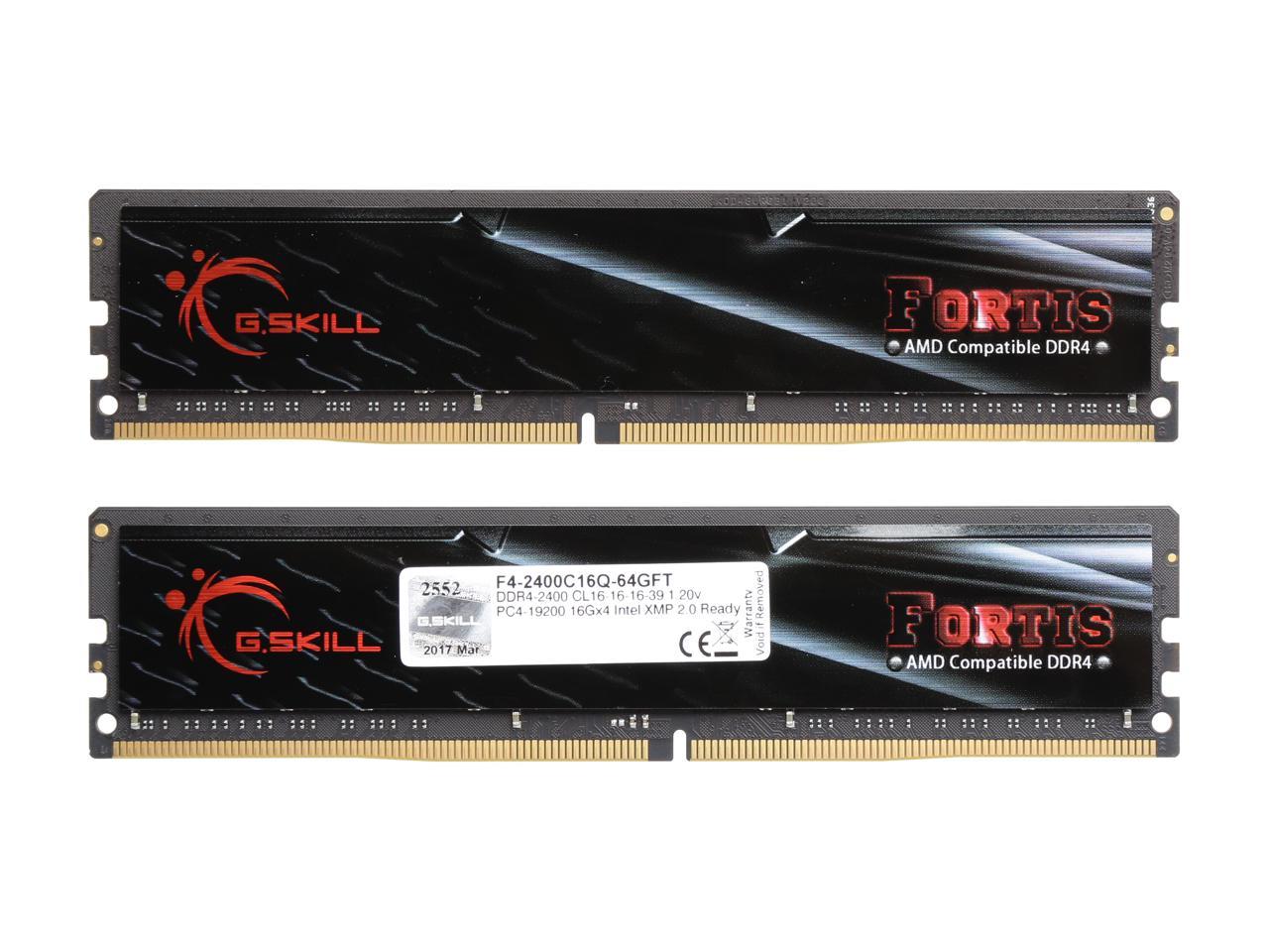 G.SKILL FORTIS Series 64GB (4 x 16GB) 288-Pin DDR4 SDRAM DDR4 2400 (PC4 19200) AMD X370 / B350 / A320 Memory (Desktop Memory) Model F4-2400C16Q-64GFT